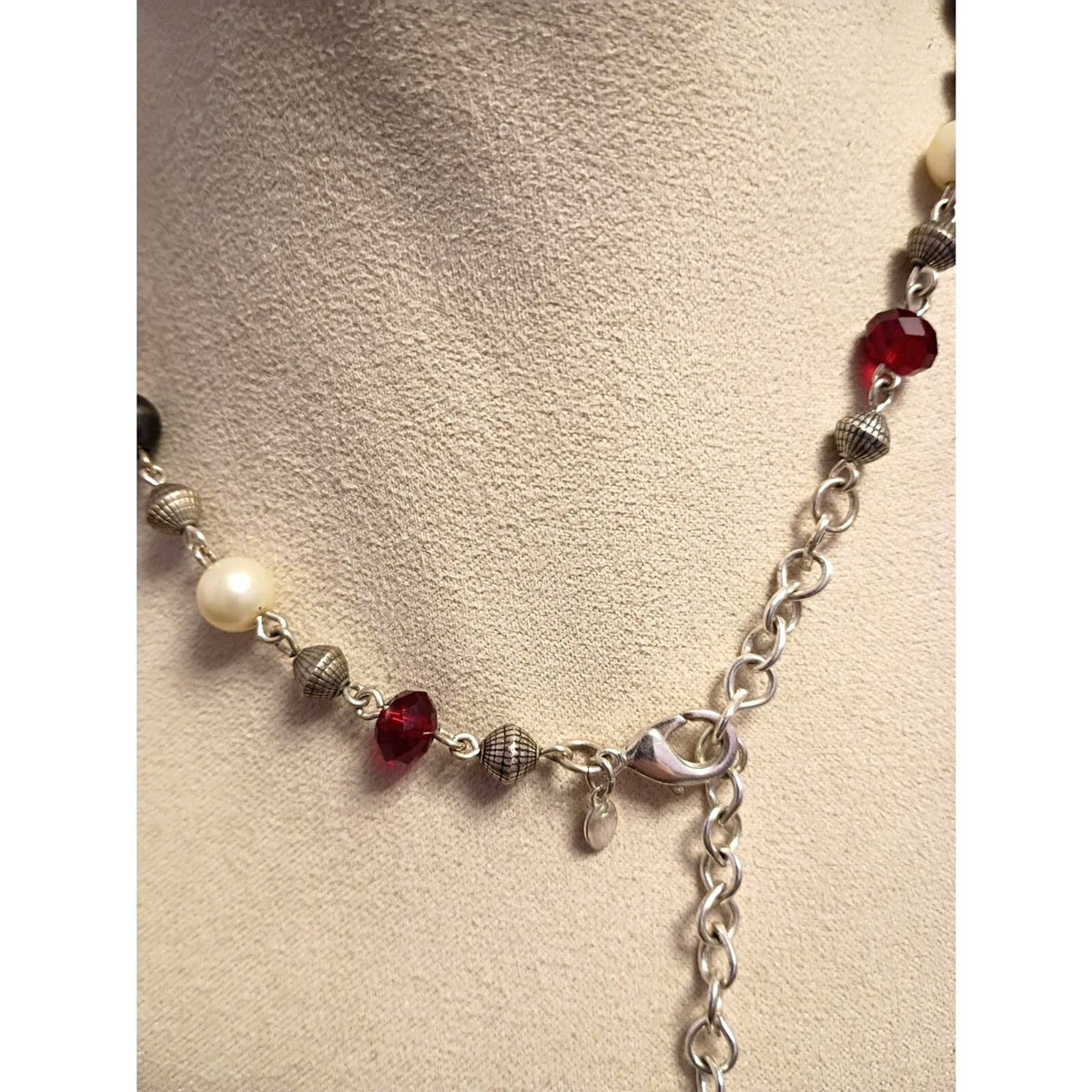Vintage Premier Designs Red & Black Beaded Long Wrap Necklace 36 Inch