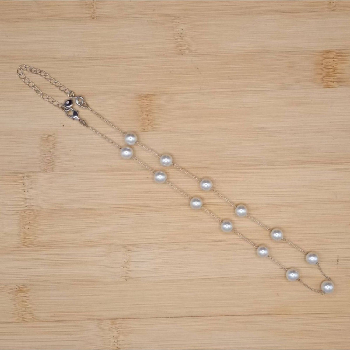 90s Women Rmn Designer Silver Tone White Faux Pearl Necklace