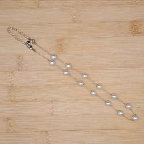90s Women Rmn Designer Silver Tone White Faux Pearl Necklace