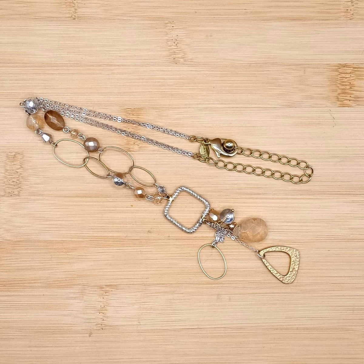 Vintage Chico's Mixed Metal Geometric Link Faceted Bead Necklace