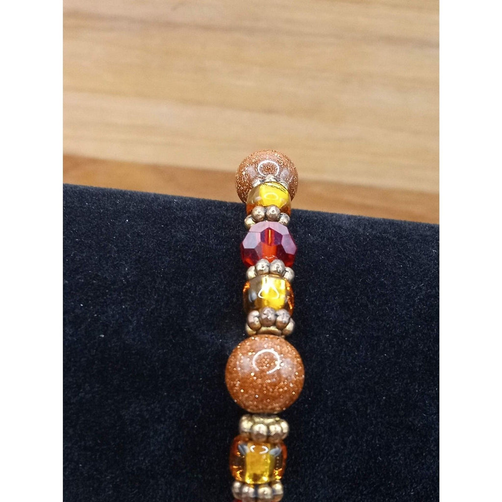 Handmade Orange Red Faceted, Glitter Fancy Glass Beaded Vintage Bracelet