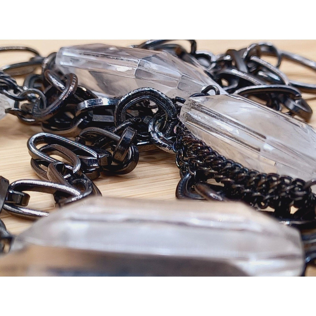 Cookie Lee Metal Gray Drawn Cable Chain Faceted Lucite Beads Layered Necklace