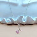 NRT marked Silver Tone Chain with 3 Pink Crystal Dangle Pendant Necklace