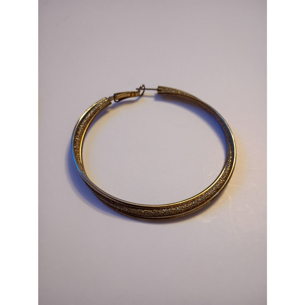 Vintage 2" Large Twisted Two-Tone Gold & Silver Druzy Center Hoop Earrings