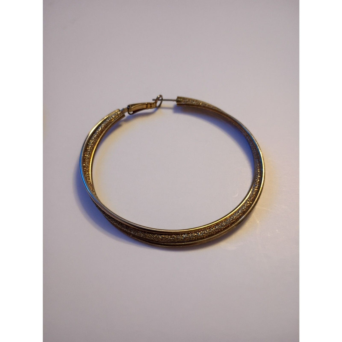 Vintage 2" Large Twisted Two-Tone Gold & Silver Druzy Center Hoop Earrings