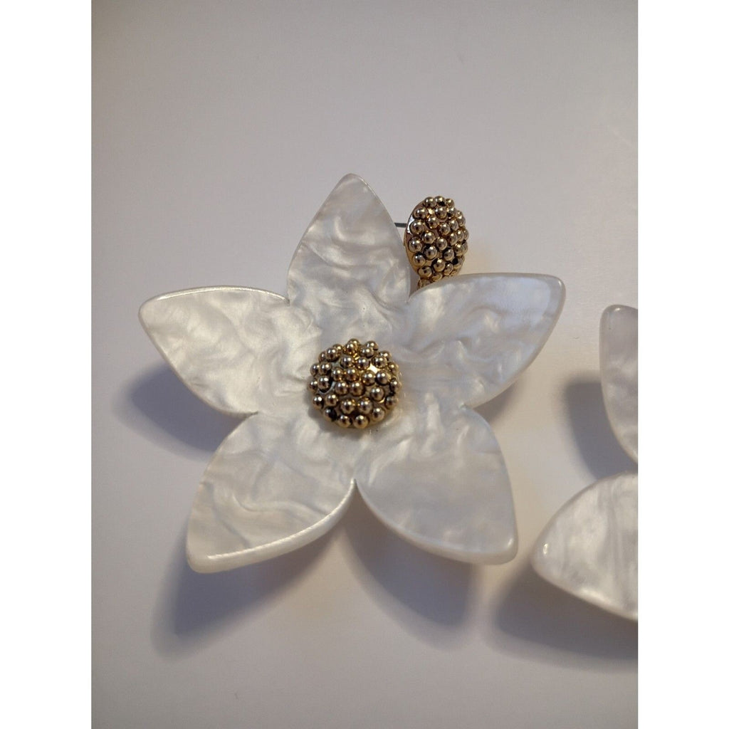 Vintage Sugarfix Floral Faux Mother of Pearl Gold Accent Dangle Earrings