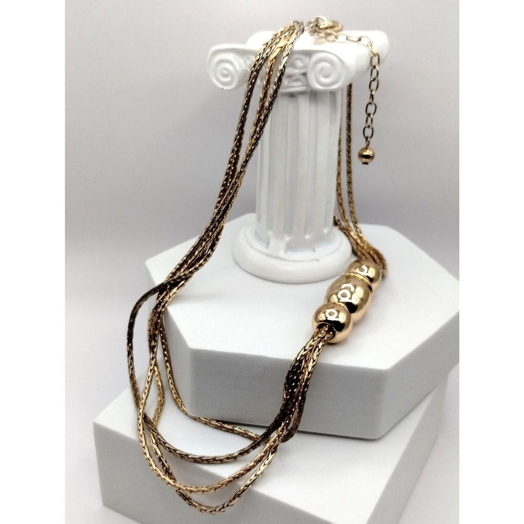 White House Black Market Gold Tone Multi Strand Spiga Chain Offset Ball Pendant