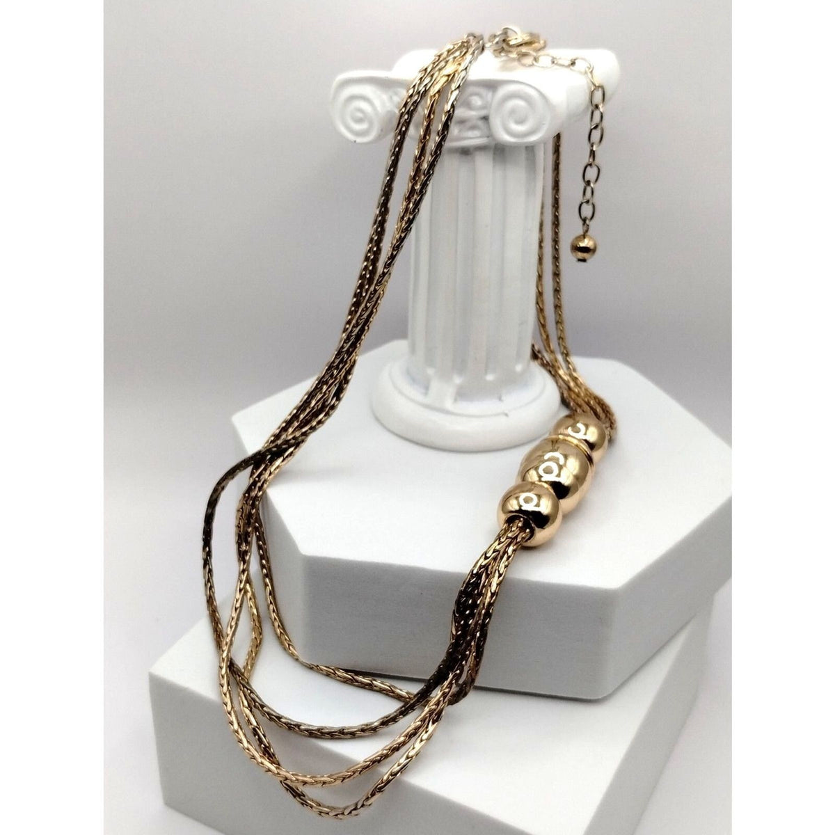 White House Black Market Gold Tone Multi Strand Spiga Chain Offset Ball Pendant