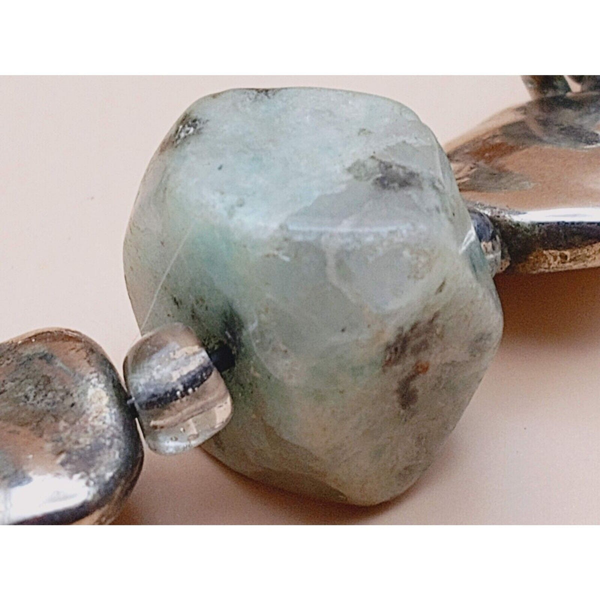 Natural Kiwi Jasper & Silvertone Charm Bracelet Dangle Charm