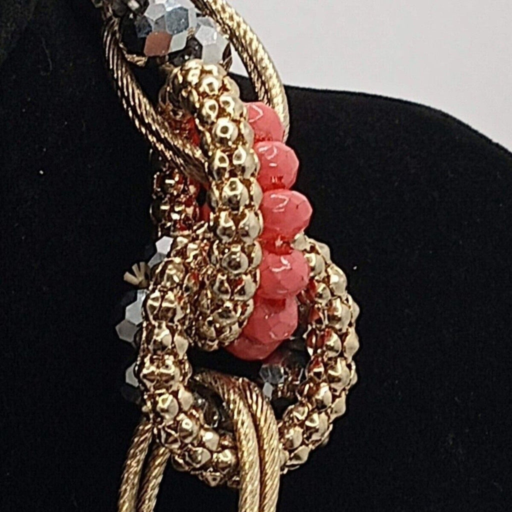 Vintage Peach & Gold-Tone Large Link Beaded Statement Necklace