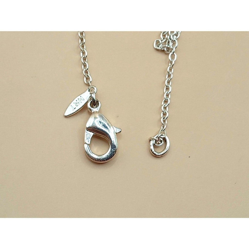 NRT marked Silver Tone Chain with 3 Pink Crystal Dangle Pendant Necklace