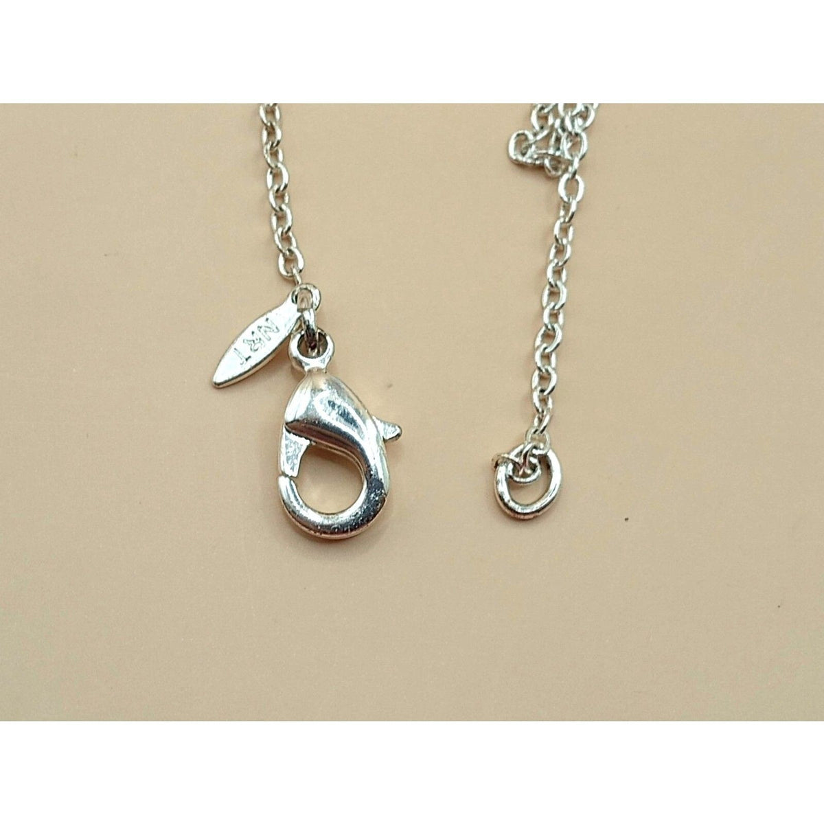 NRT marked Silver Tone Chain with 3 Pink Crystal Dangle Pendant Necklace