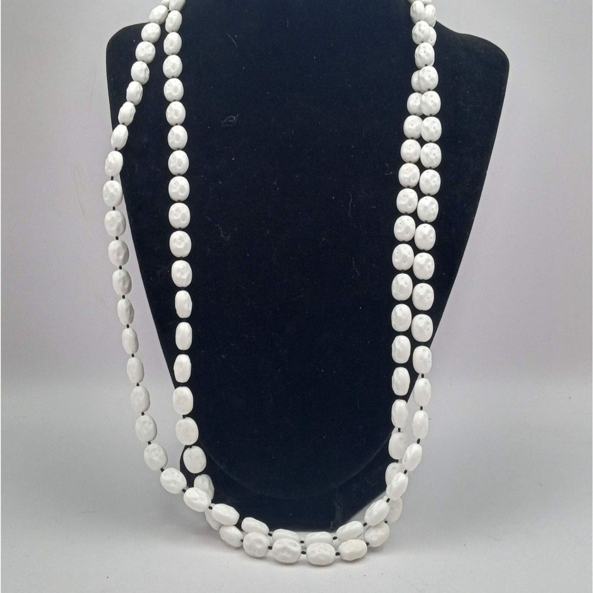 Vintage Sarah Coventry GB White Long Knotted Beaded Necklace