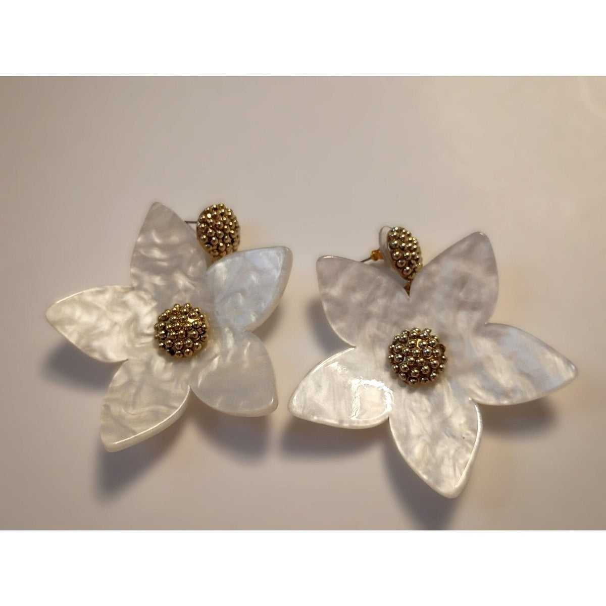 Vintage Sugarfix Floral Faux Mother of Pearl Gold Accent Dangle Earrings