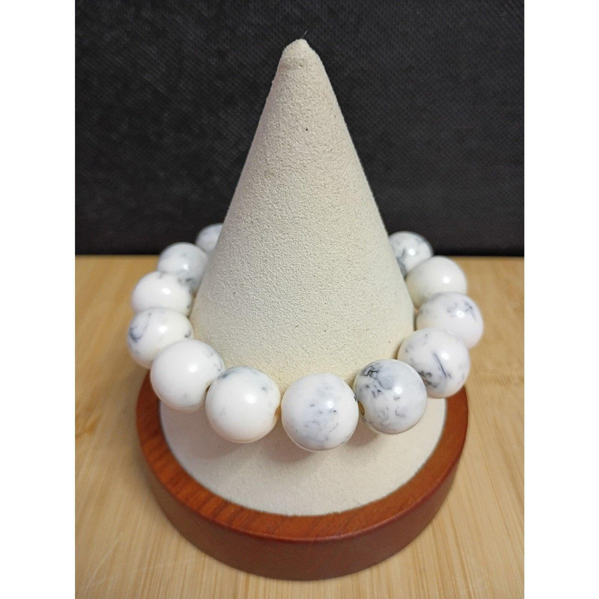 Vintage Black & White Howlite Stone Bead Tassel Necklace & Bracelet Set