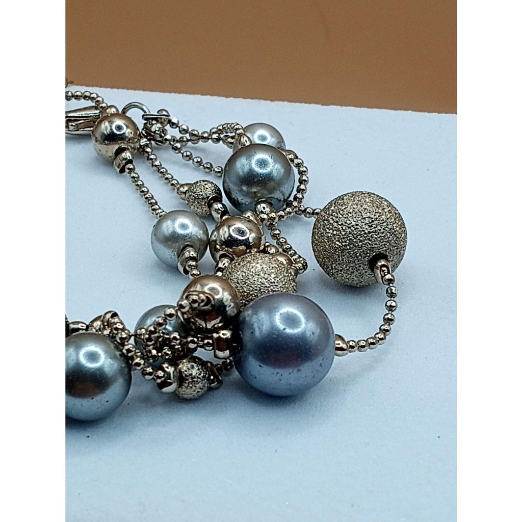 Vintage Triple Strand Silver and Gold Tone Beaded Bracelet