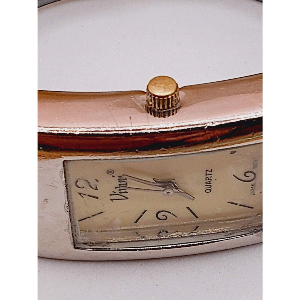 1980s Accutime K977 Vivani Abalone Inset Vintage Cuff Bracelet Watch