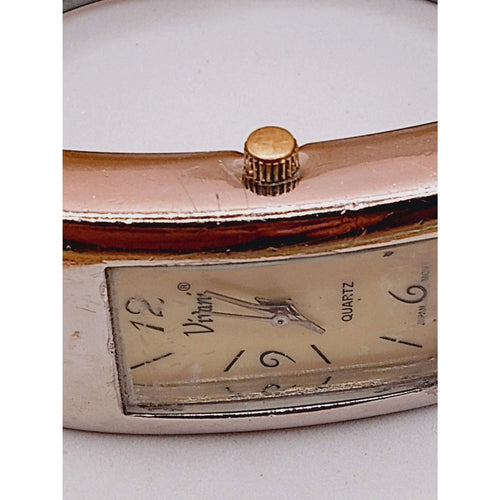 1980s Accutime K977 Vivani Abalone Inset Vintage Cuff Bracelet Watch