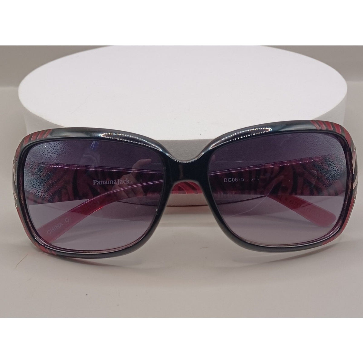 Panama Jack Pink and Black Zebra Print Rhinestone Bling Sunglasses