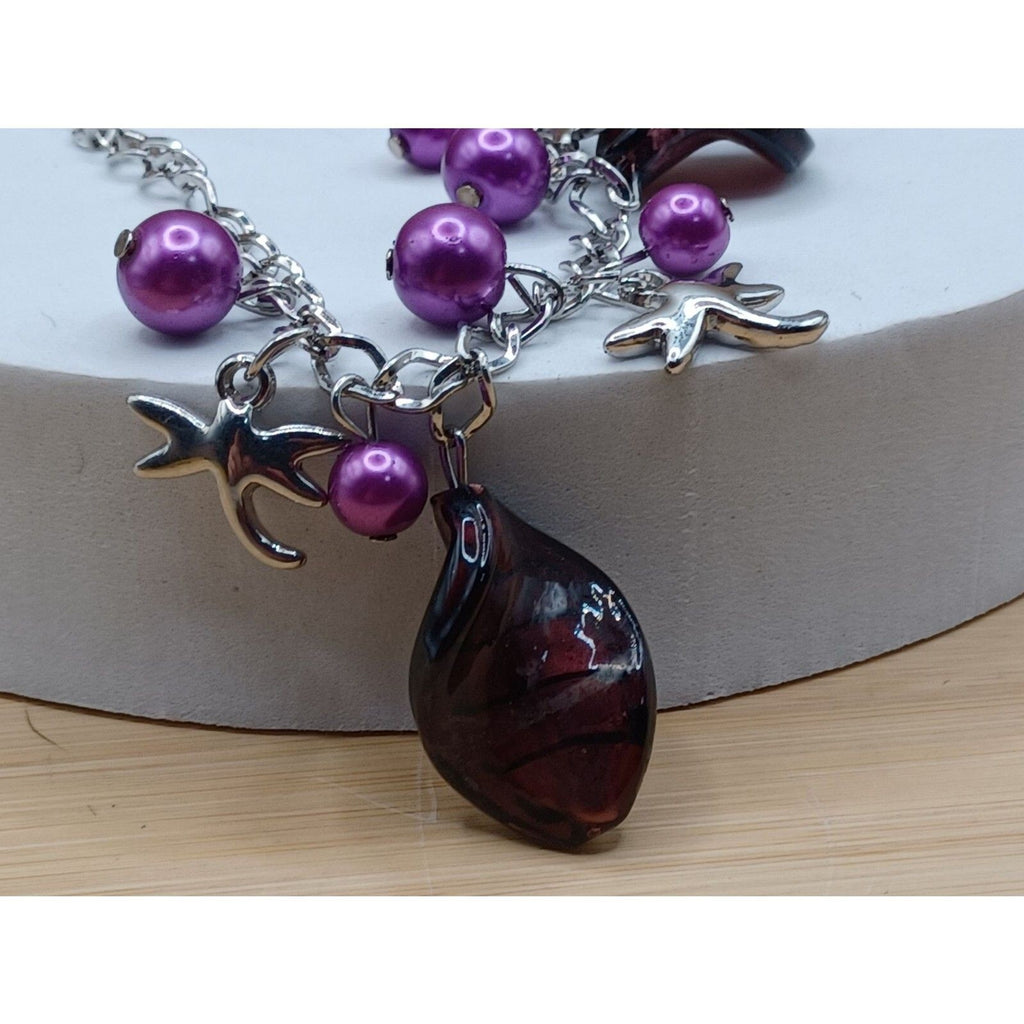 Vintage Purple Twist Beads Dragonfly Fairy Charm Bracelet