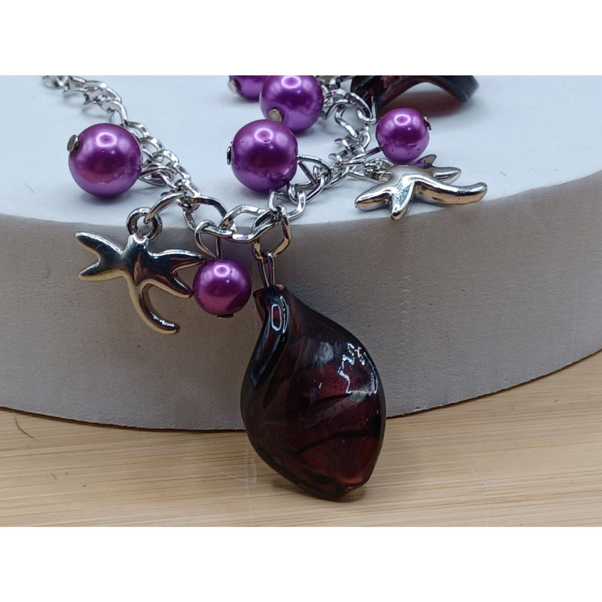 Vintage Purple Twist Beads Dragonfly Fairy Charm Bracelet