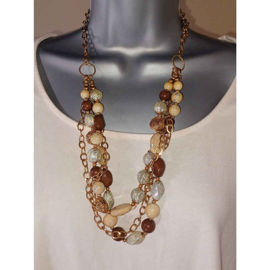 Vintage Multistrand Earthtones Beads on 40" Large Brass Link