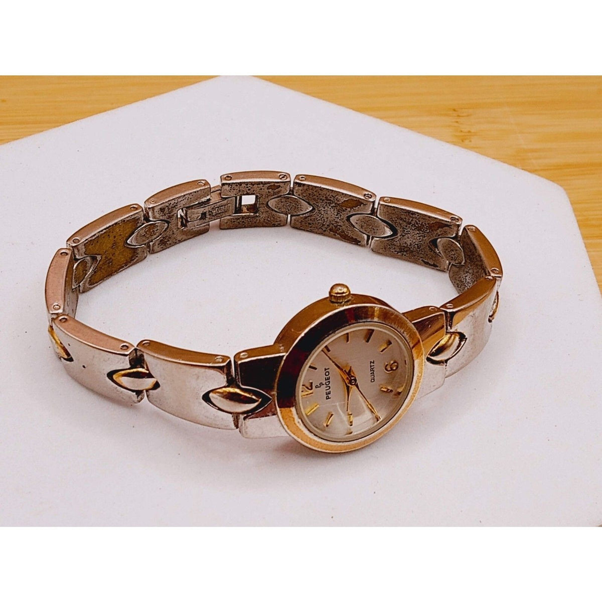 Peugeot 746 Watch Women's Silver And Gold Tone Band WORKING Vintage Watch