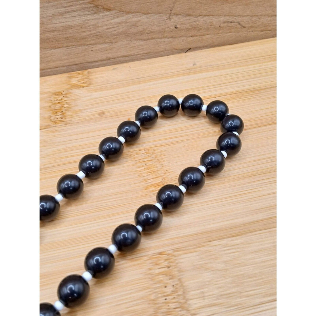 Vintage Black Beaded Single Strand Individually Spaced Matinee Necklace
