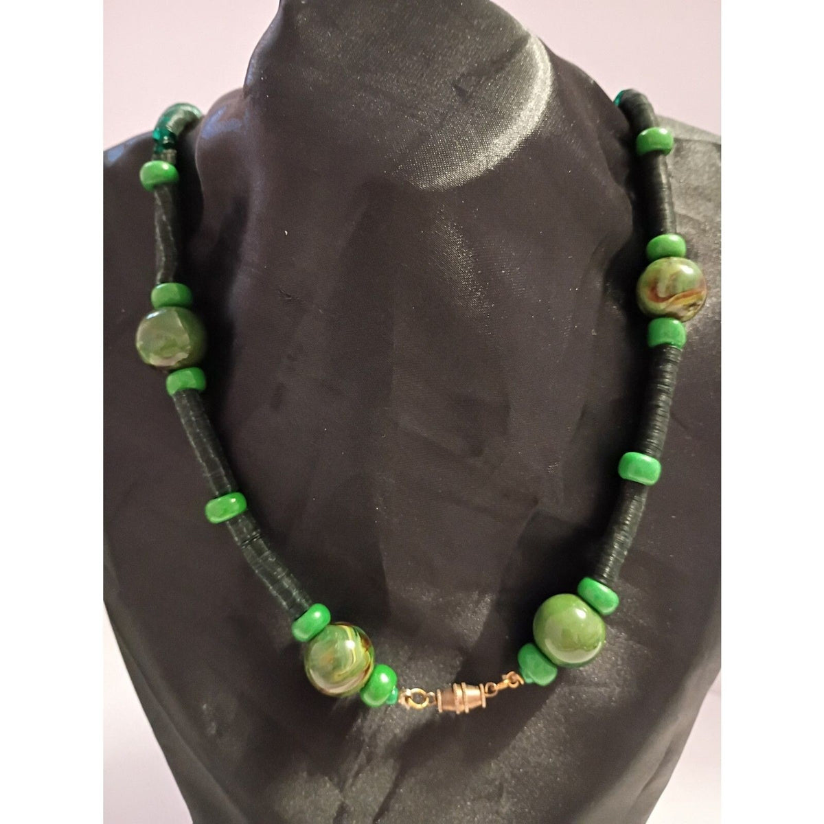 Vintage Necklace of Green Marbled Resin Beads