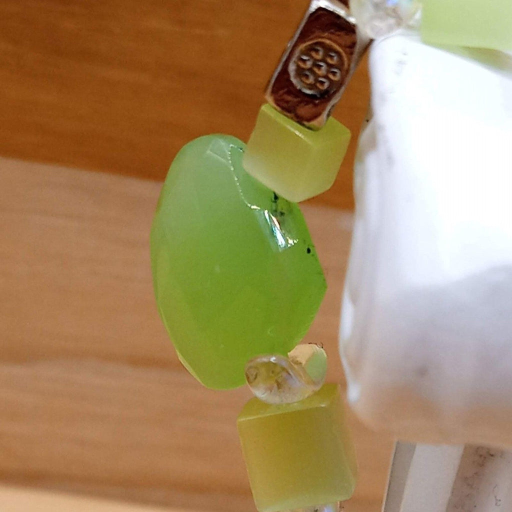 Vintage Seafoam Green Glass & Lucite Beaded Bracelet with Silver Spacers