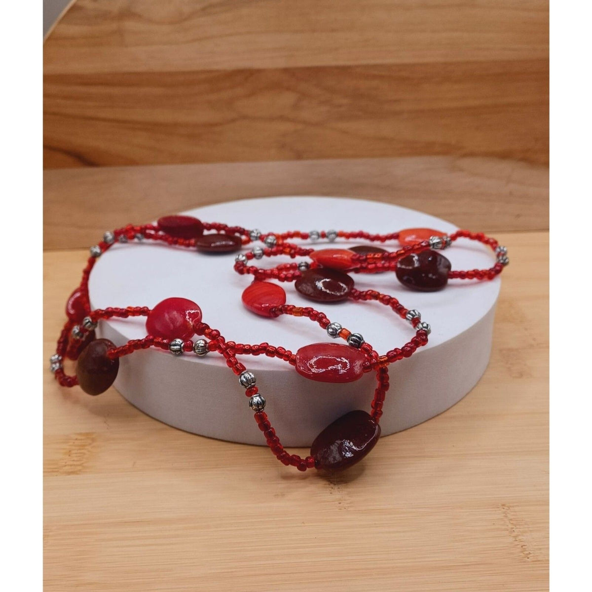 VTG Red and Blood Red Faceted Glass Bead Stations Necklace