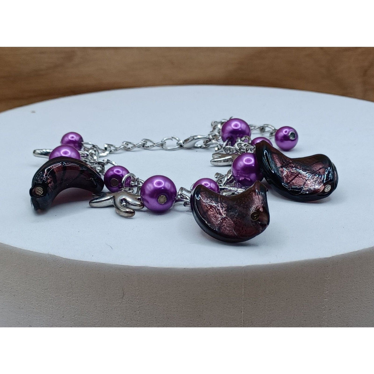 Vintage Purple Twist Beads Dragonfly Fairy Charm Bracelet