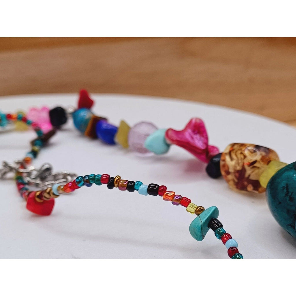 Stone Chip & Glass Bead Multi Color Double Strand Necklace