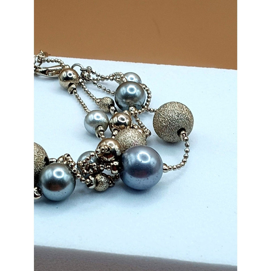 Vintage Triple Strand Silver and Gold Tone Beaded Bracelet