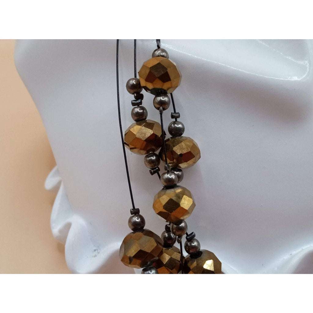 Vintage Hexagonal Cut Glass Beaded Quad Stranded Necklace in Bronze Tones