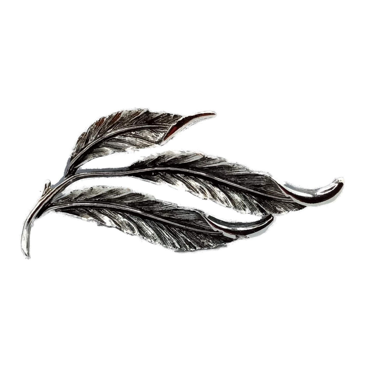 Vintage Nature Pin Brooch Silver Toned Textured Leave Design