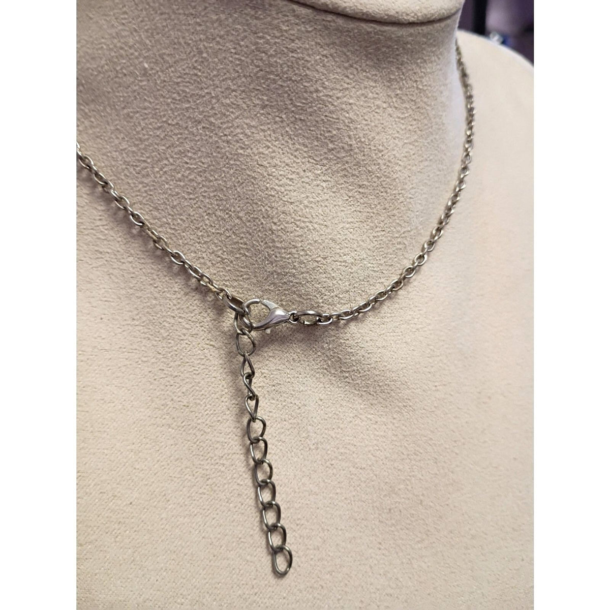 Vintage Silver-Toned Blue Flower and Heart Charm Necklace