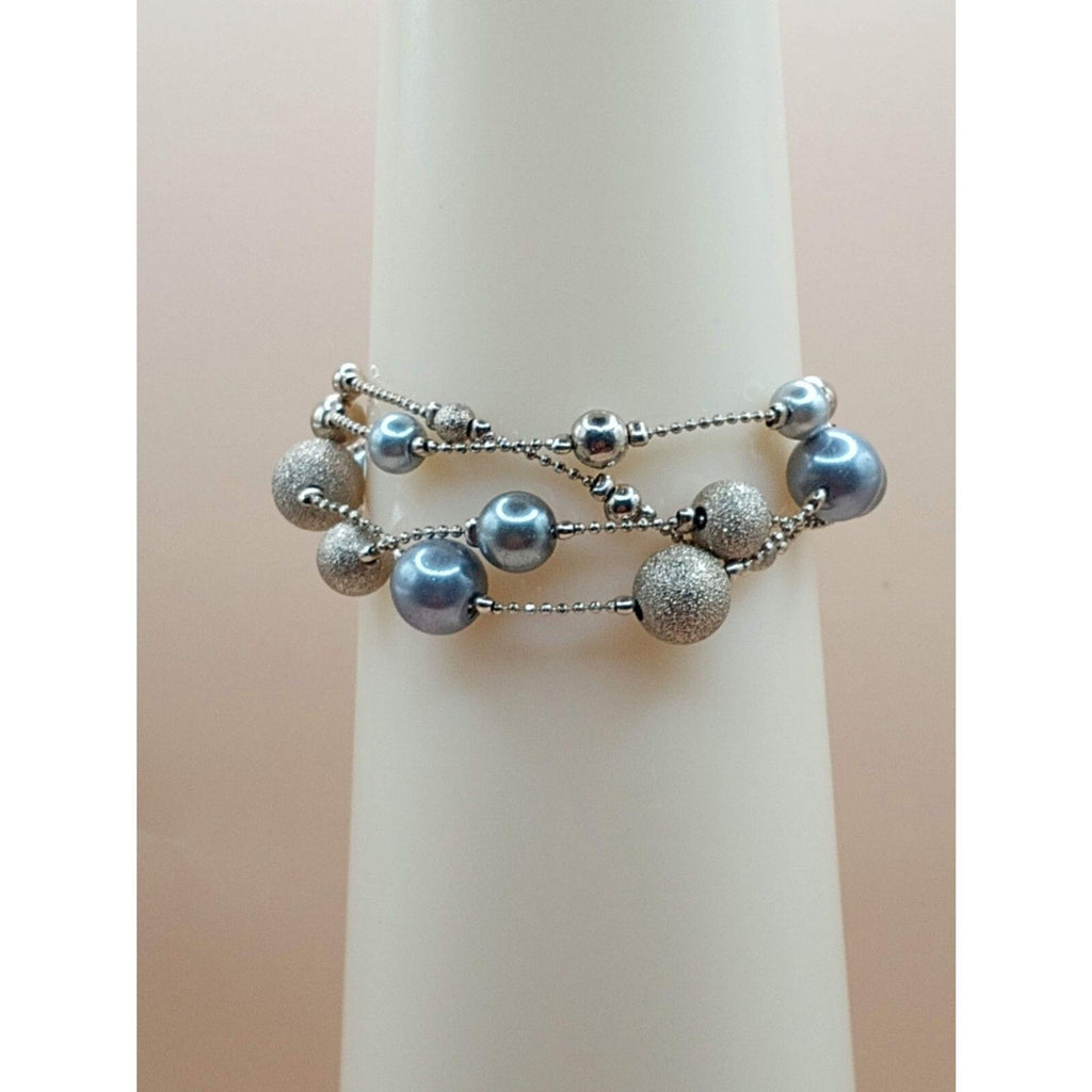 Vintage Triple Strand Silver and Gold Tone Beaded Bracelet