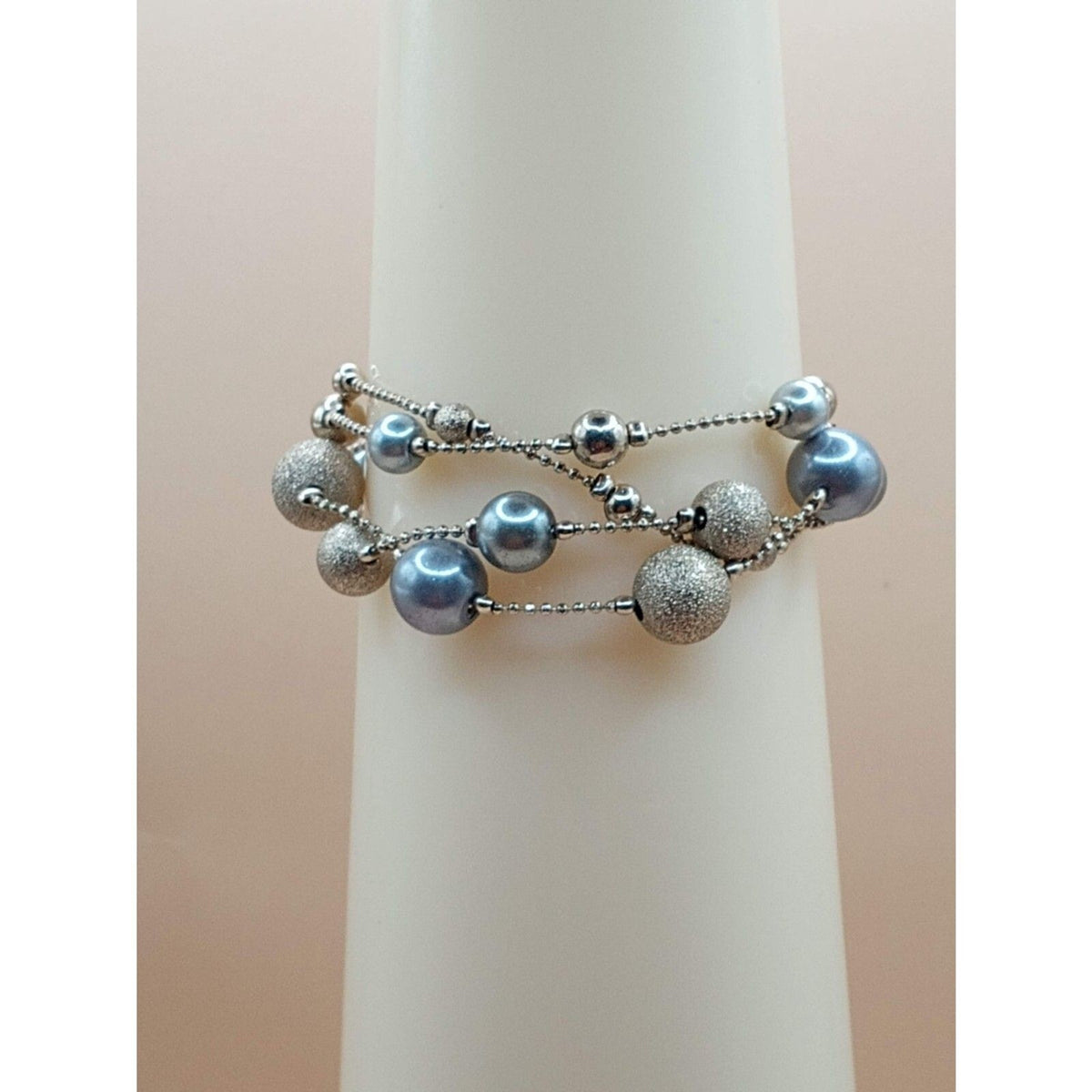Vintage Triple Strand Silver and Gold Tone Beaded Bracelet