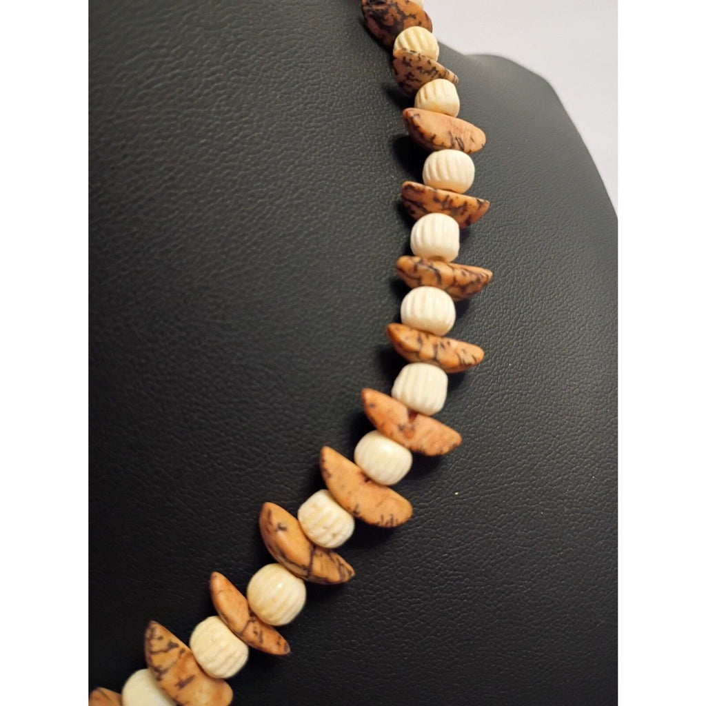 Handcrafted Beaded Collar Necklace Cream and Brown Beads
