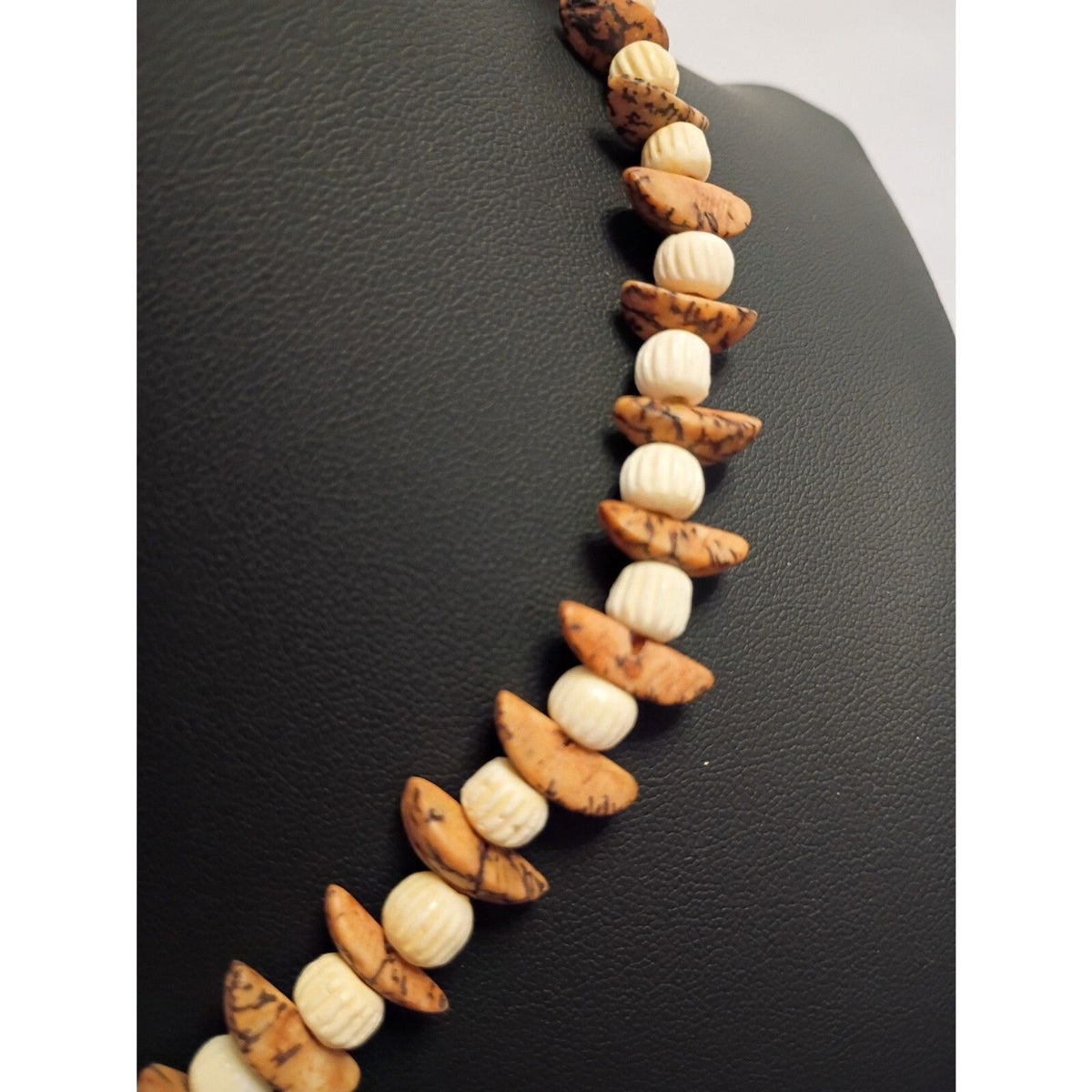 Handcrafted Beaded Collar Necklace Cream and Brown Beads