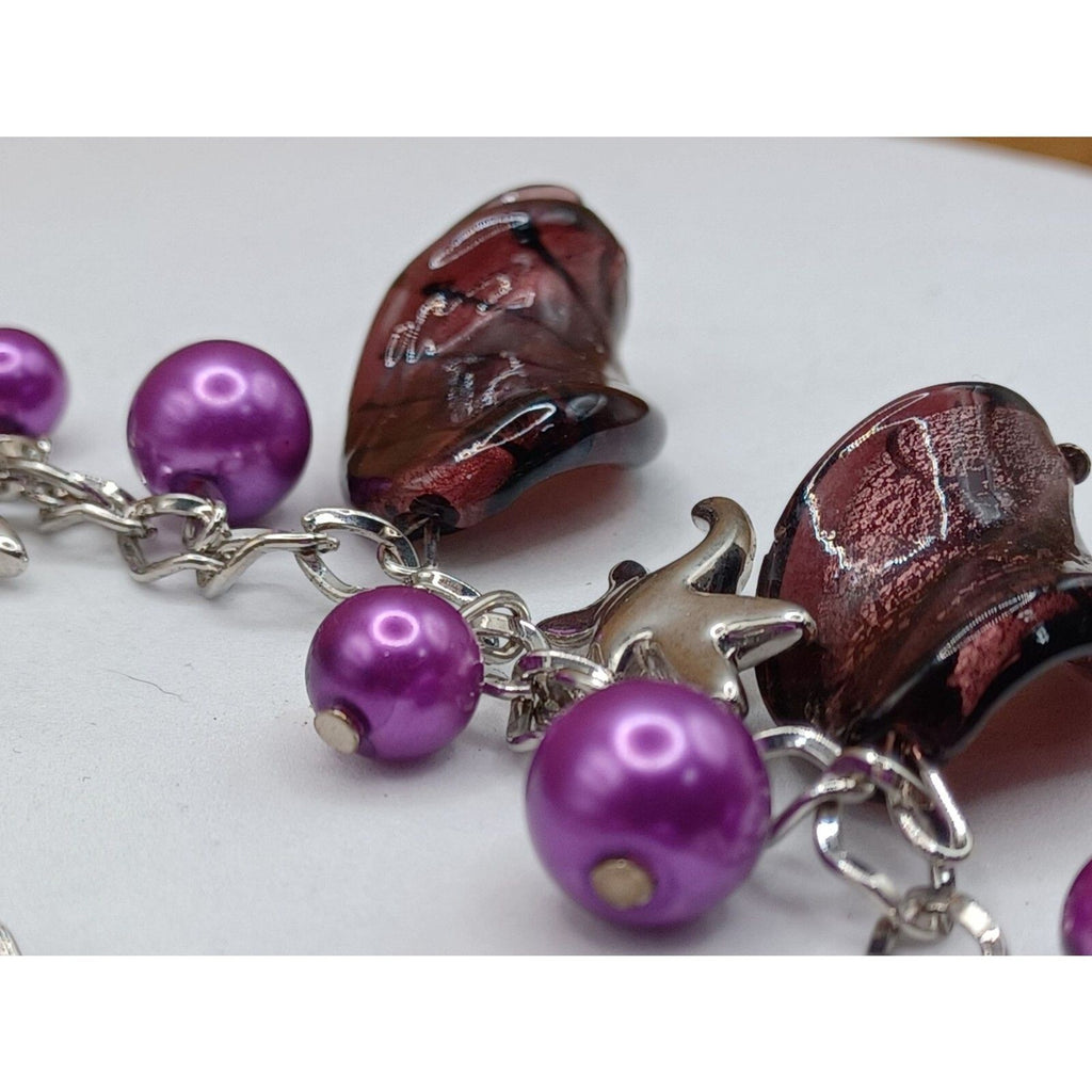 Vintage Purple Twist Beads Dragonfly Fairy Charm Bracelet