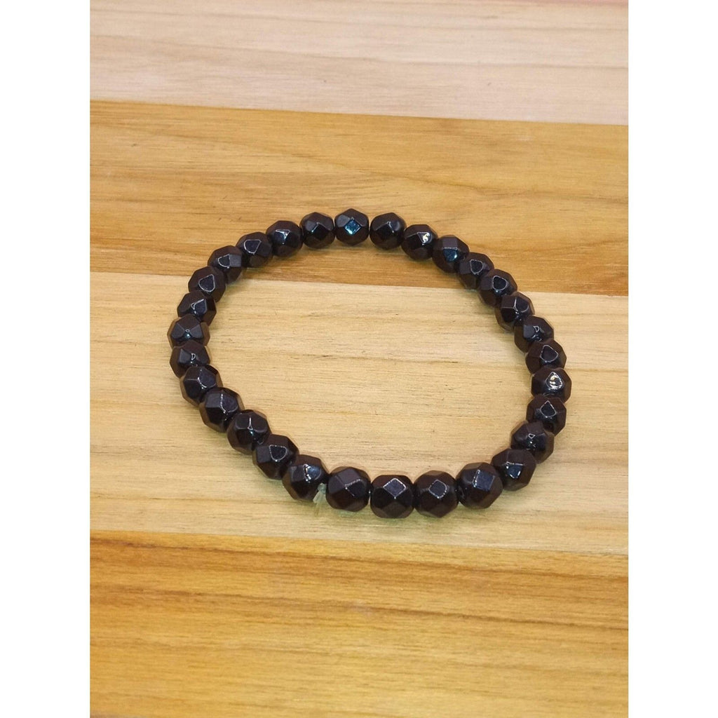 Vintage Black Faceted Crystal Bead Stretch Bracelet