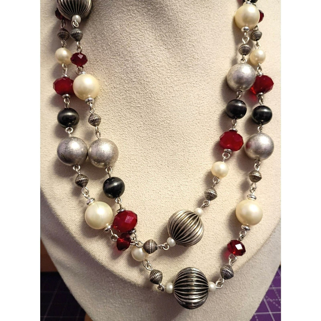 Vintage Premier Designs Red & Black Beaded Long Wrap Necklace 36 Inch