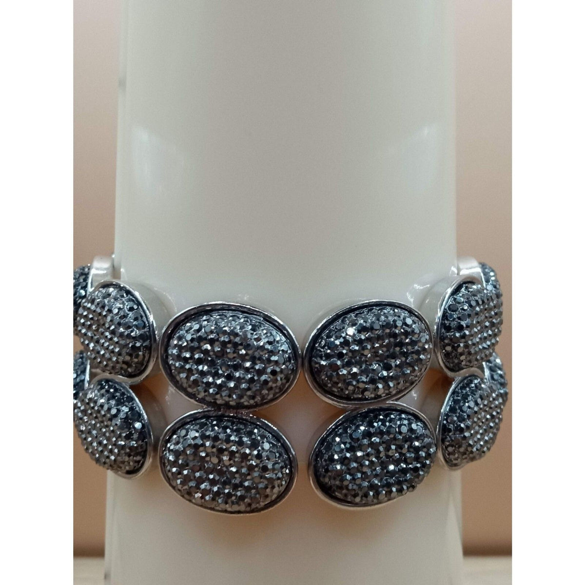 New York & Co. Stretch Bracelet Silver Tone Smoke Rhinestone