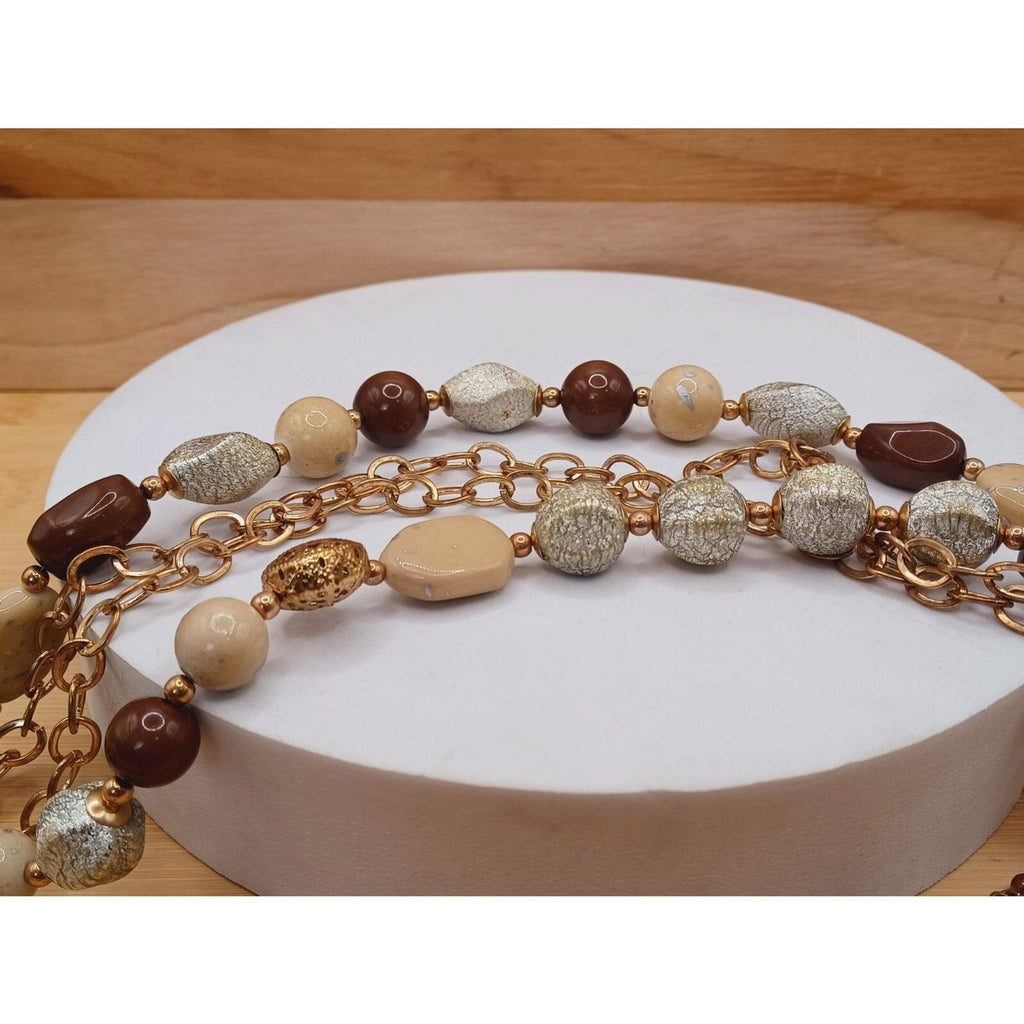 Vintage Multistrand Earthtones Beads on 40" Large Brass Link