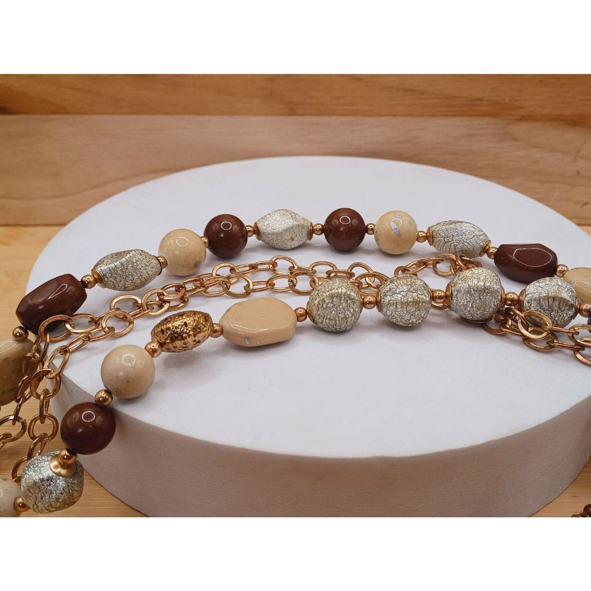 Vintage Multistrand Earthtones Beads on 40" Large Brass Link