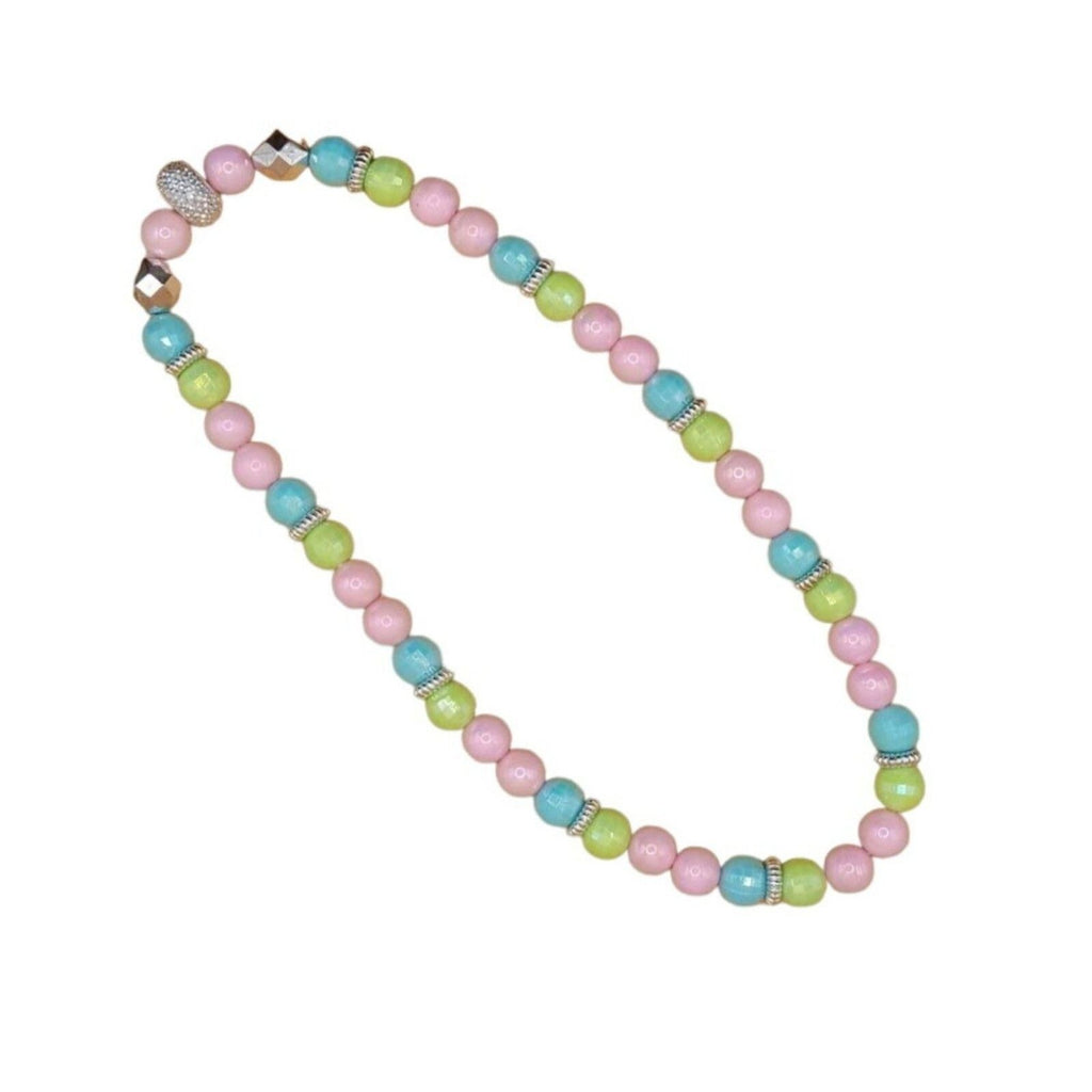 Vintage Pastel Pink, Green, Blue Acrylic w Fancy Spacers Beaded Necklace