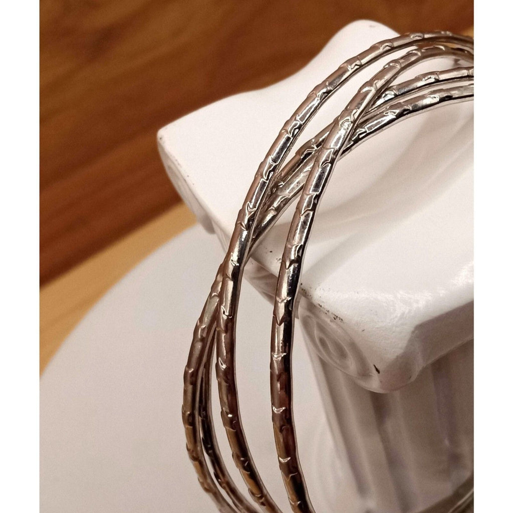Vintage Set Stackable Hammered Silvertone Bangles Bracelets