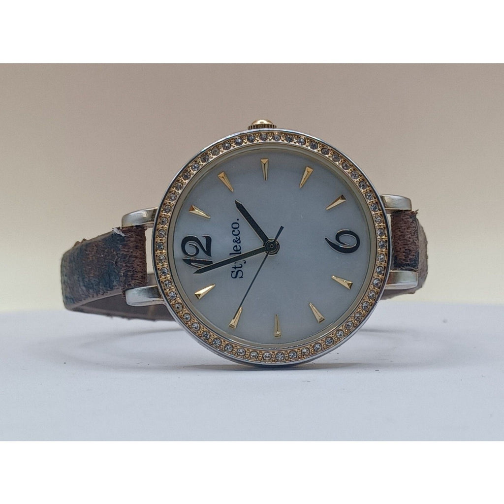 Women's Style & Co. Designer Fashion Rhinestone Bezel 35mm Watch NEW BATTERY